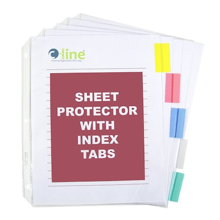 C-Line Products Polypropylene Sheet Protector with Index Tabs, Assorted Color Tabs, 11 x 8 12, 60PK 05550-BX